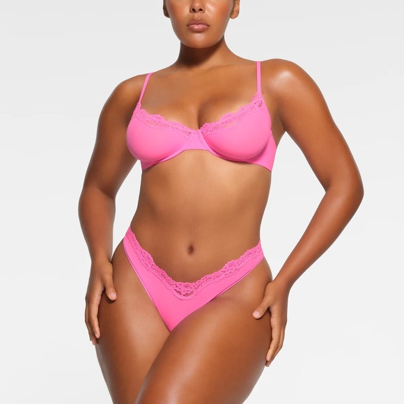{SKIMS} FITS EVERYBODY LACE UNLINED SCOOP BRA 36C 36D [TAFFY] - Picture 2 of 5